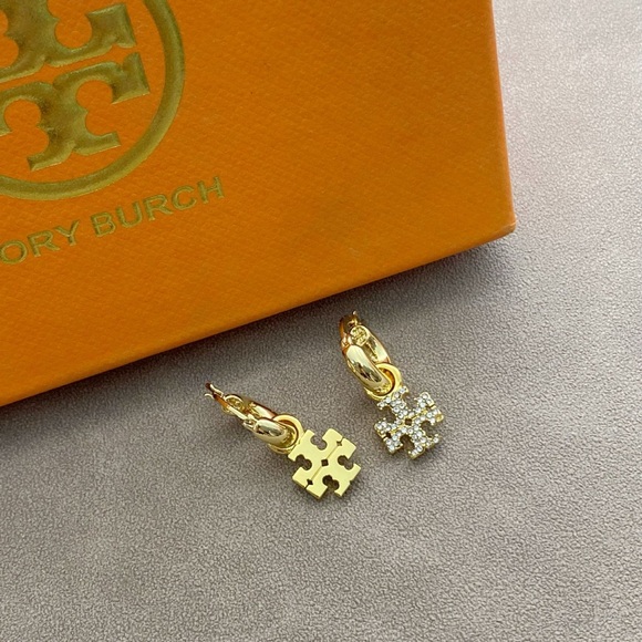 Tory Burch Gold Hoop Pave Earrings - Picture 3 of 3